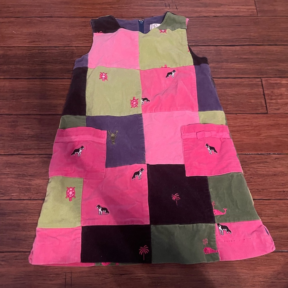 Lilly Pulitzer Pink and Green Embellished Sleeveless cord patchwork shift dress